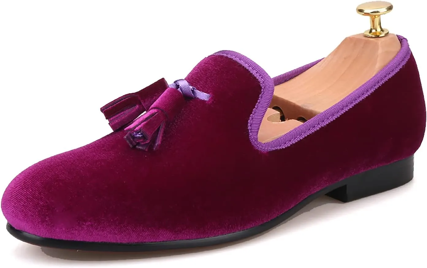 HI&HANN Tassel Men's Velvet Loafer Shoes Slip-on Loafer Round Toes Smoking Slipper