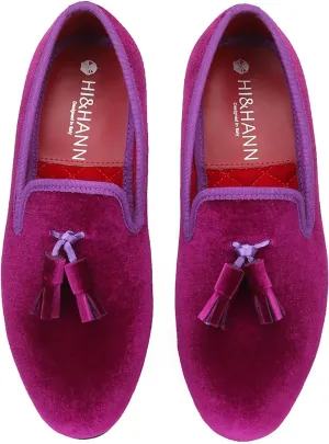 HI&HANN Tassel Men's Velvet Loafer Shoes Slip-on Loafer Round Toes Smoking Slipper