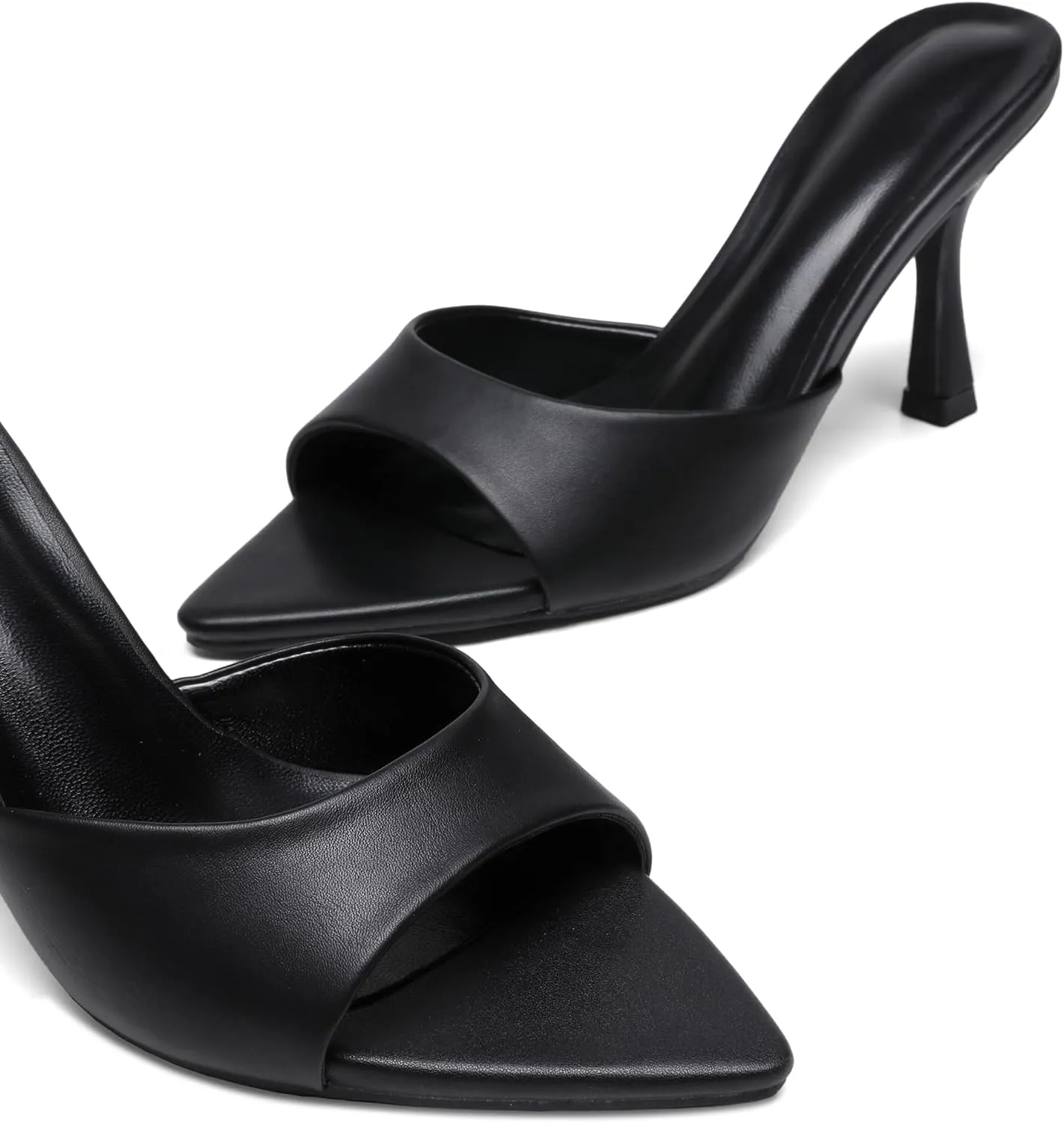 High Heel Mules for Women Slip On Open Pointed Toe Classy Patent Leather Stiletto Pumps Formal Slingback Mule Sandals Dress Walking Shoes