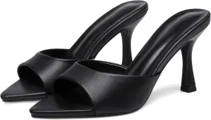 High Heel Mules for Women Slip On Open Pointed Toe Classy Patent Leather Stiletto Pumps Formal Slingback Mule Sandals Dress Walking Shoes