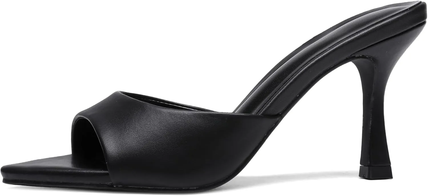 High Heel Mules for Women Slip On Open Pointed Toe Classy Patent Leather Stiletto Pumps Formal Slingback Mule Sandals Dress Walking Shoes