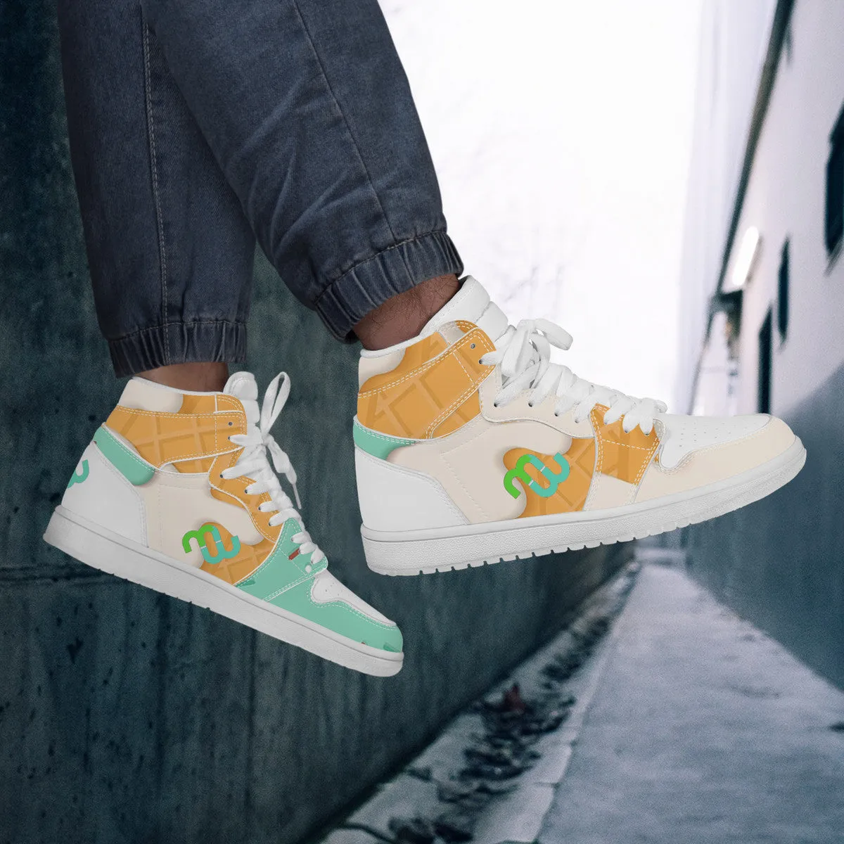 High Leather Synthetic Money cone ice Artistic flair Supportive cream Top mint D17 Sneaker Bushae