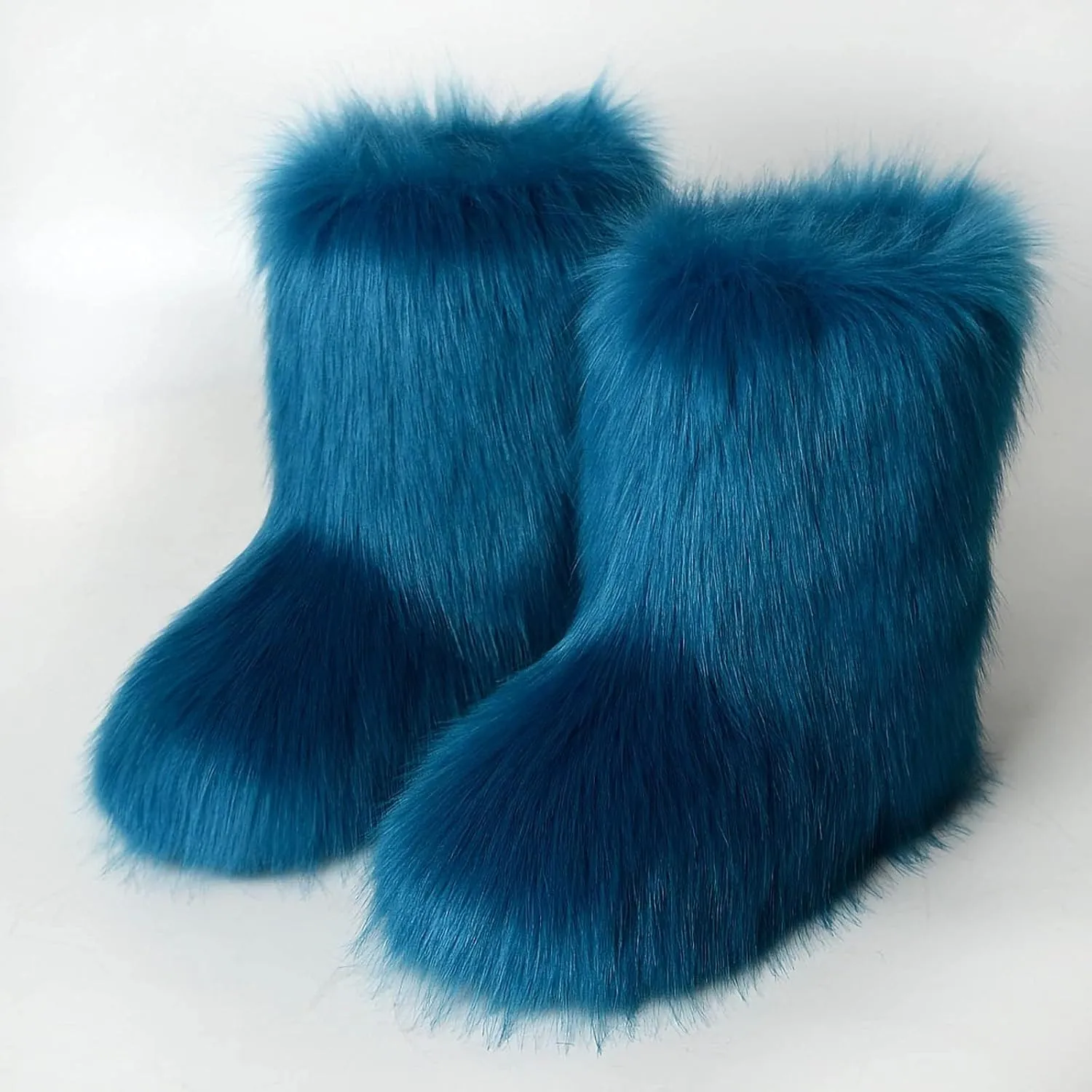 HINDOLA Womens Faux Fur Boots Winter Comfy Plush Warm Snow Boots Fuzzy Fluffy Furry Round Toe Suede Boots Comfortable Winter Ankle Booties Anti Slip Outdoor Indoor Flat Shoes