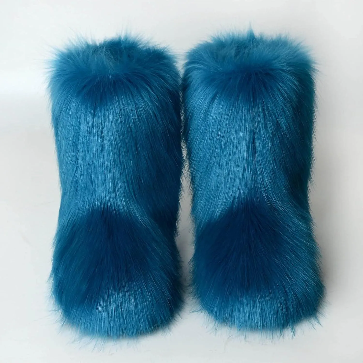 HINDOLA Womens Faux Fur Boots Winter Comfy Plush Warm Snow Boots Fuzzy Fluffy Furry Round Toe Suede Boots Comfortable Winter Ankle Booties Anti Slip Outdoor Indoor Flat Shoes