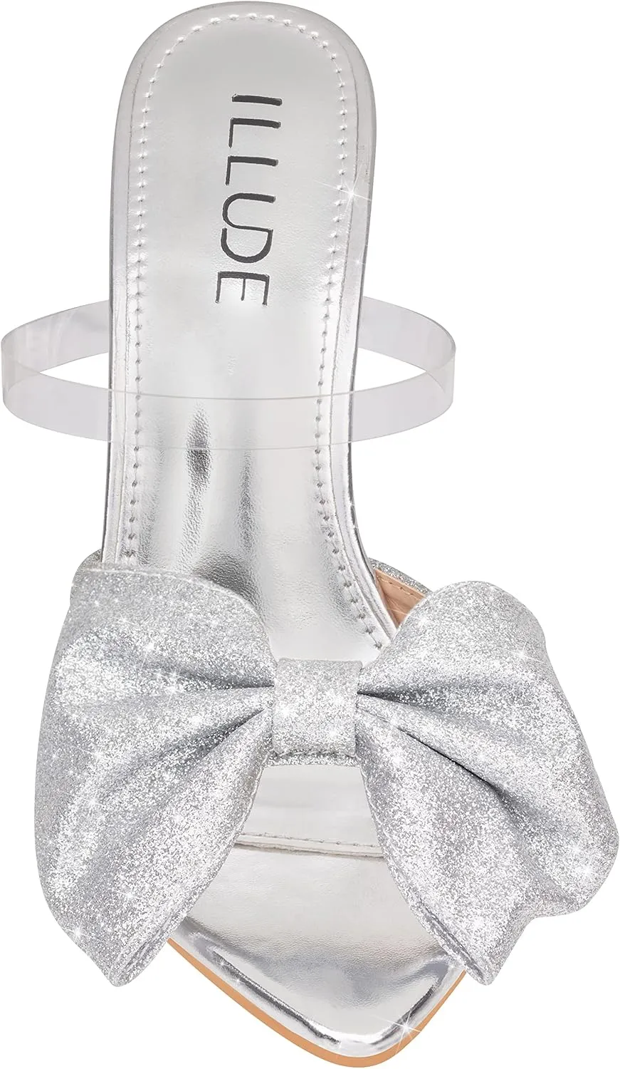 ILLUDE Women’s Chunky Block Heel with Bow Clear Pointed Toe Heeled Sandal Slip On Mule - Rosa