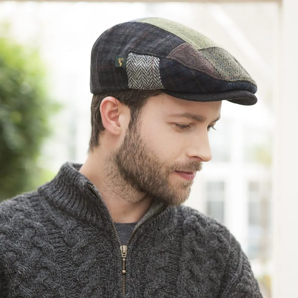 Irish Trinity Donegal Tweed Flat Cap, 100% Wool, Quilted Interior, Made in Ireland
