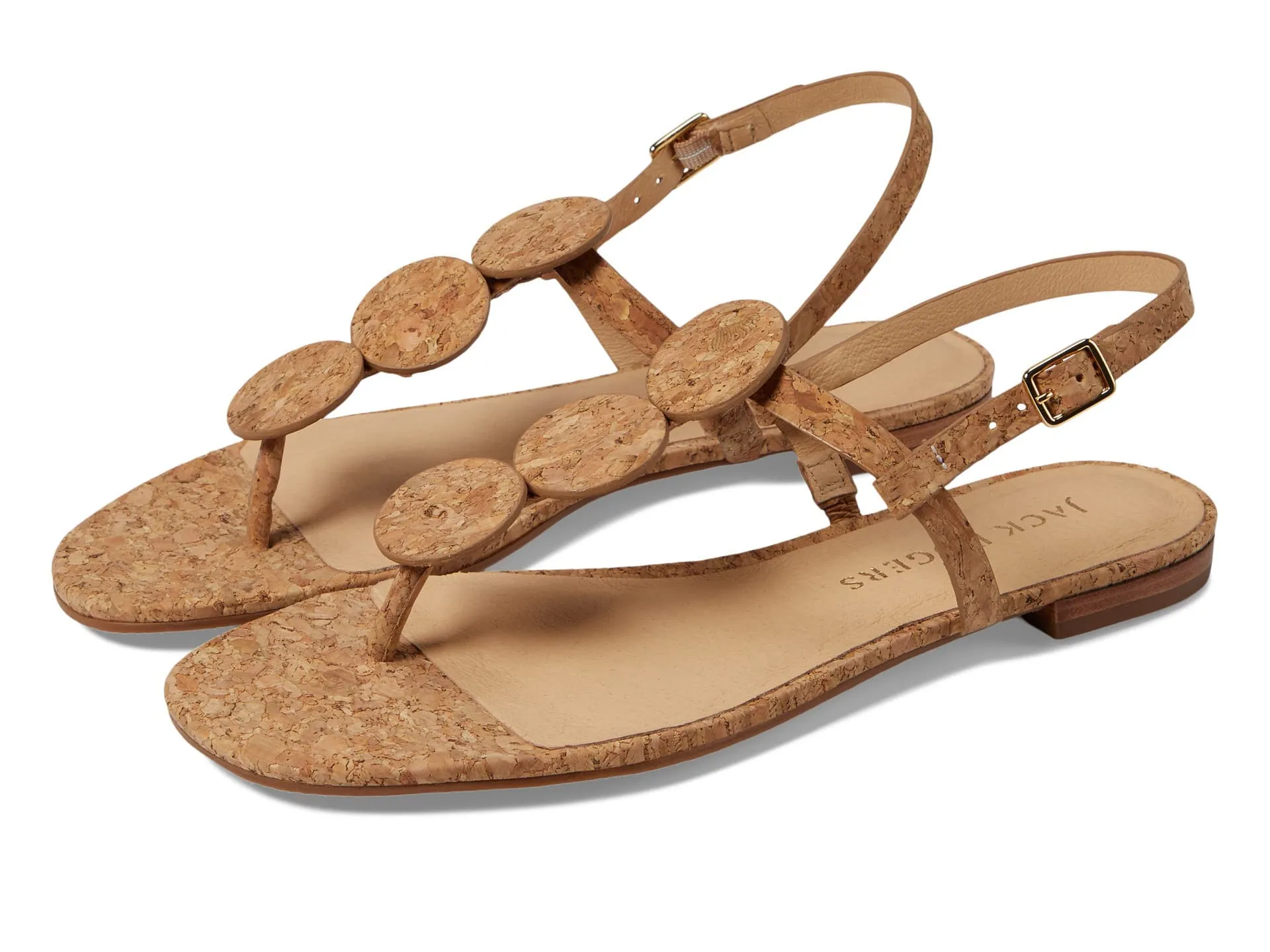 Jack Rogers Worth Flat Sandal for Women - Leather Upper, Adjustable Ankle Strap with Buckle Closure Cork 7 M