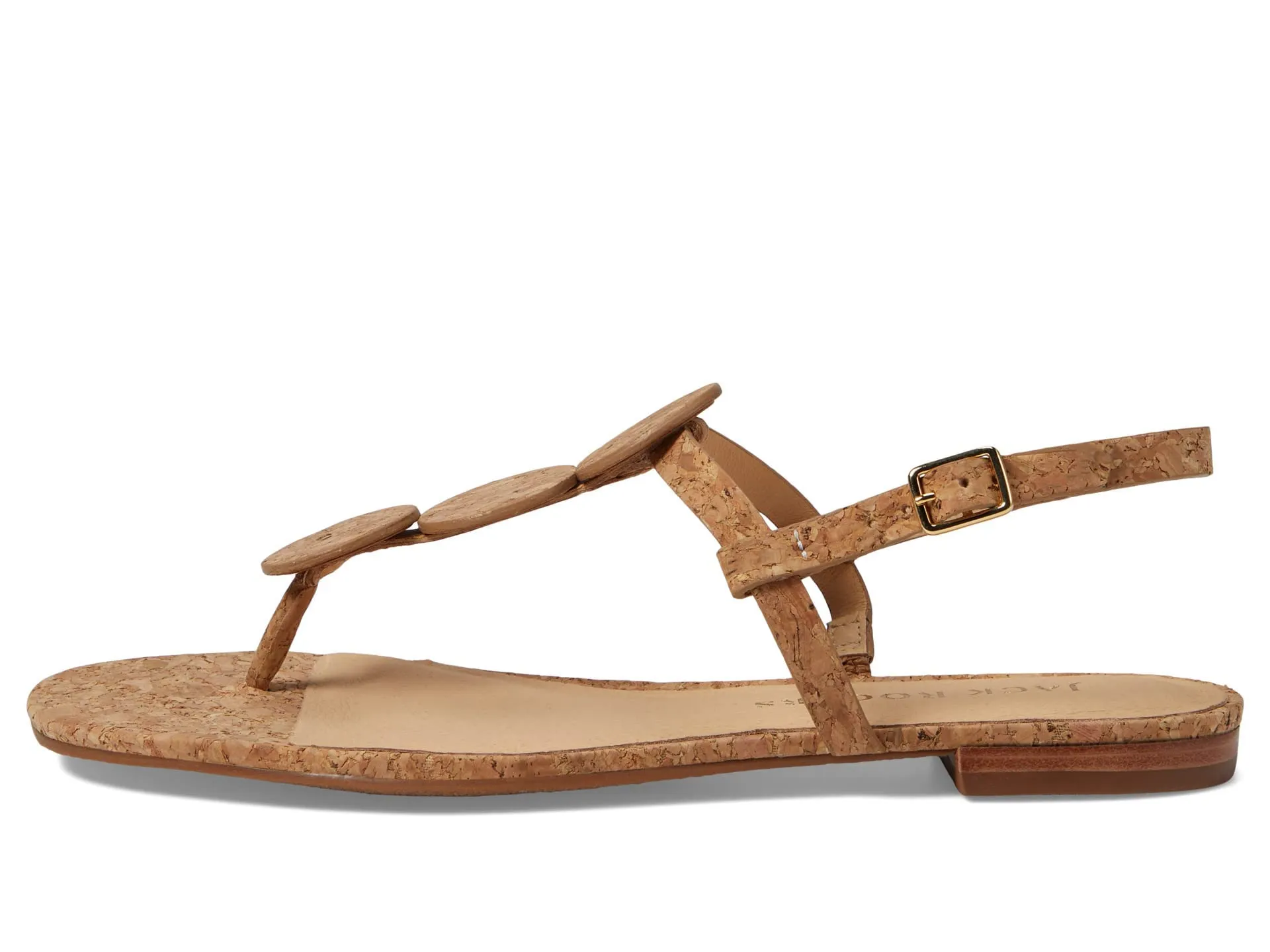 Jack Rogers Worth Flat Sandal for Women - Leather Upper, Adjustable Ankle Strap with Buckle Closure Cork 7 M