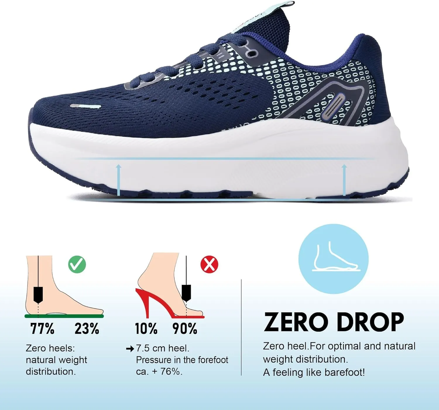 JACKSHIBO Wide Toe Box Shoes Women Arch Support Wide Sneakers for Running Walking Athletic Tennis Orthopedic Plantar Fasciitis Workout with Thick Cushion Zero Drop Sole Width Shoes