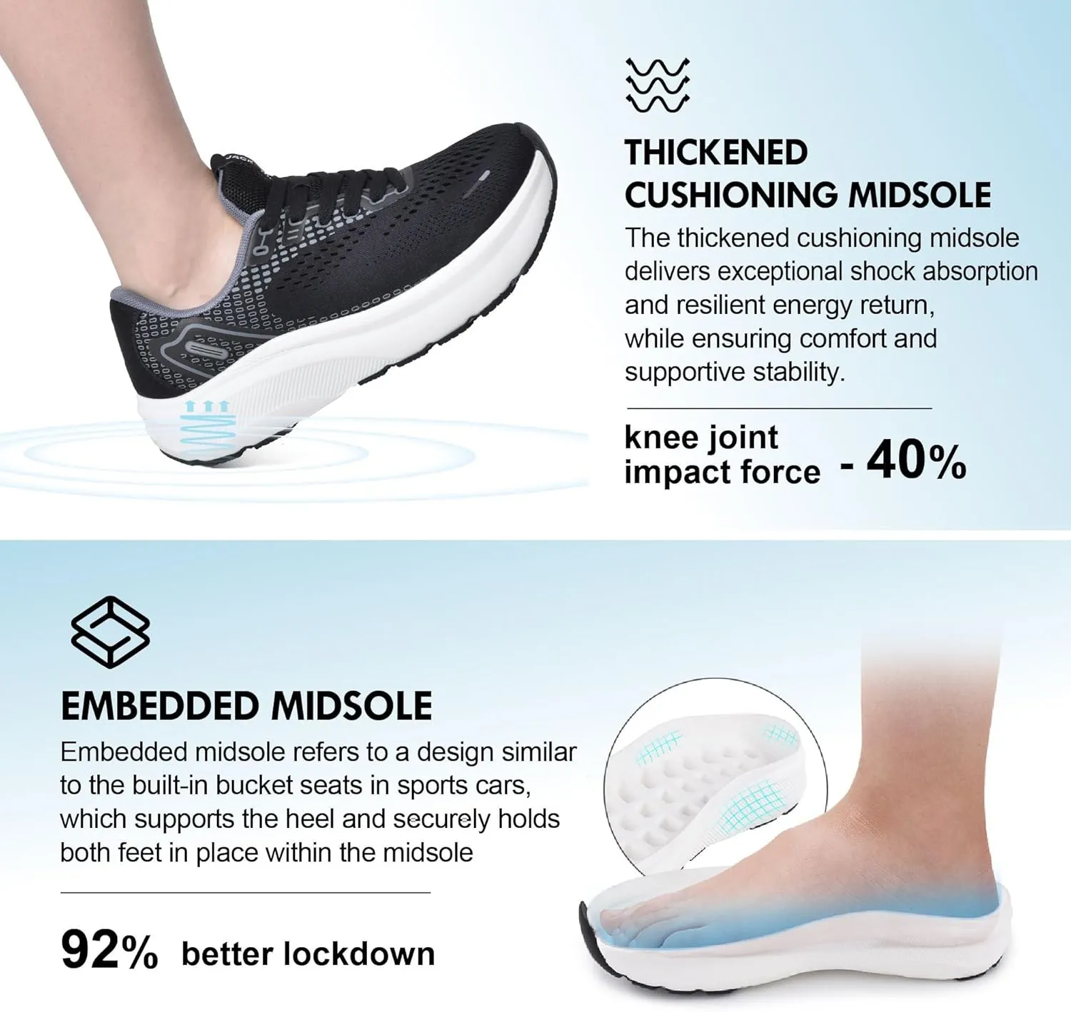 JACKSHIBO Wide Toe Box Shoes Women Arch Support Wide Sneakers for Running Walking Athletic Tennis Orthopedic Plantar Fasciitis Workout with Thick Cushion Zero Drop Sole Width Shoes