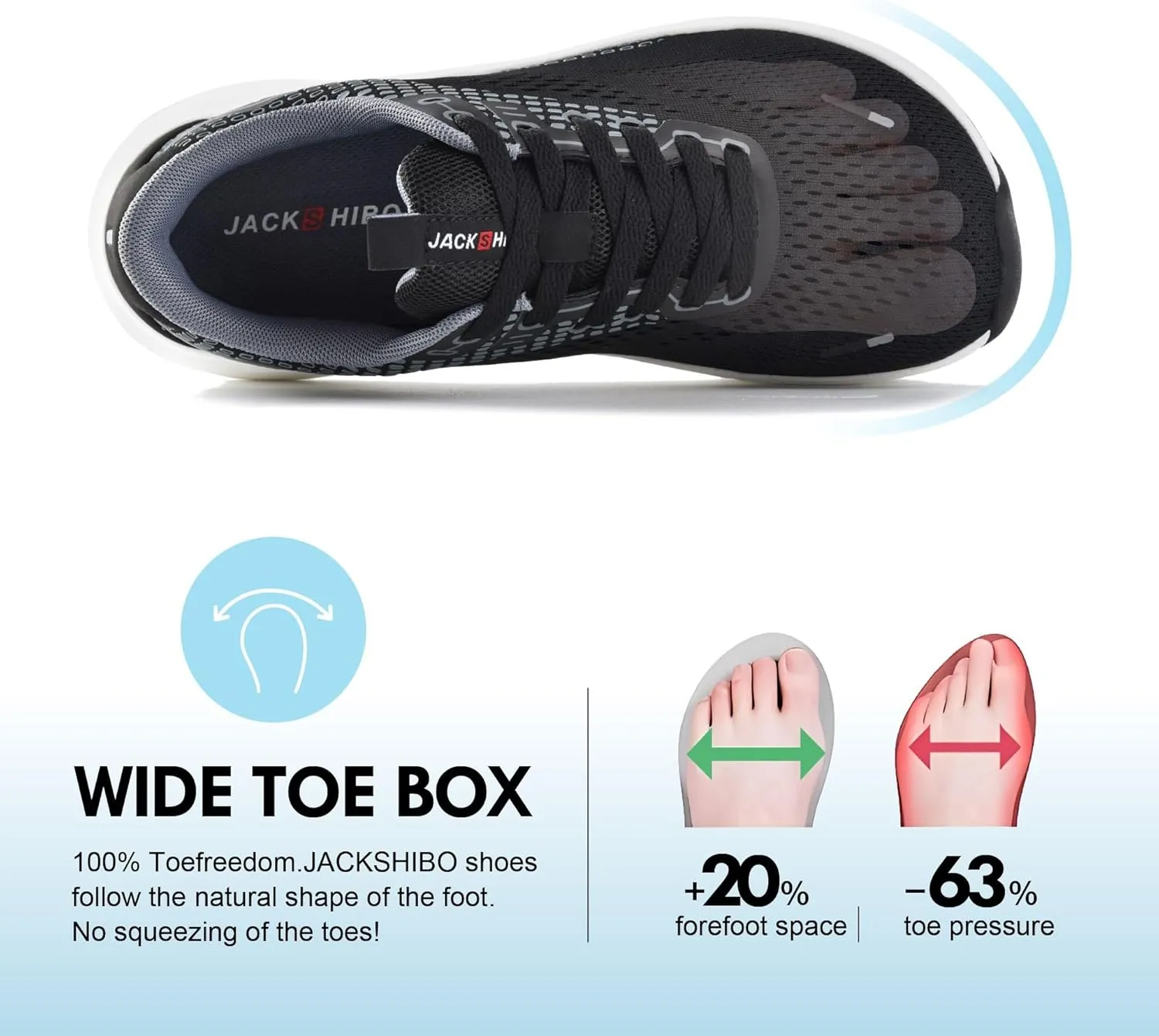 JACKSHIBO Wide Toe Box Shoes Women Arch Support Wide Sneakers for Running Walking Athletic Tennis Orthopedic Plantar Fasciitis Workout with Thick Cushion Zero Drop Sole Width Shoes