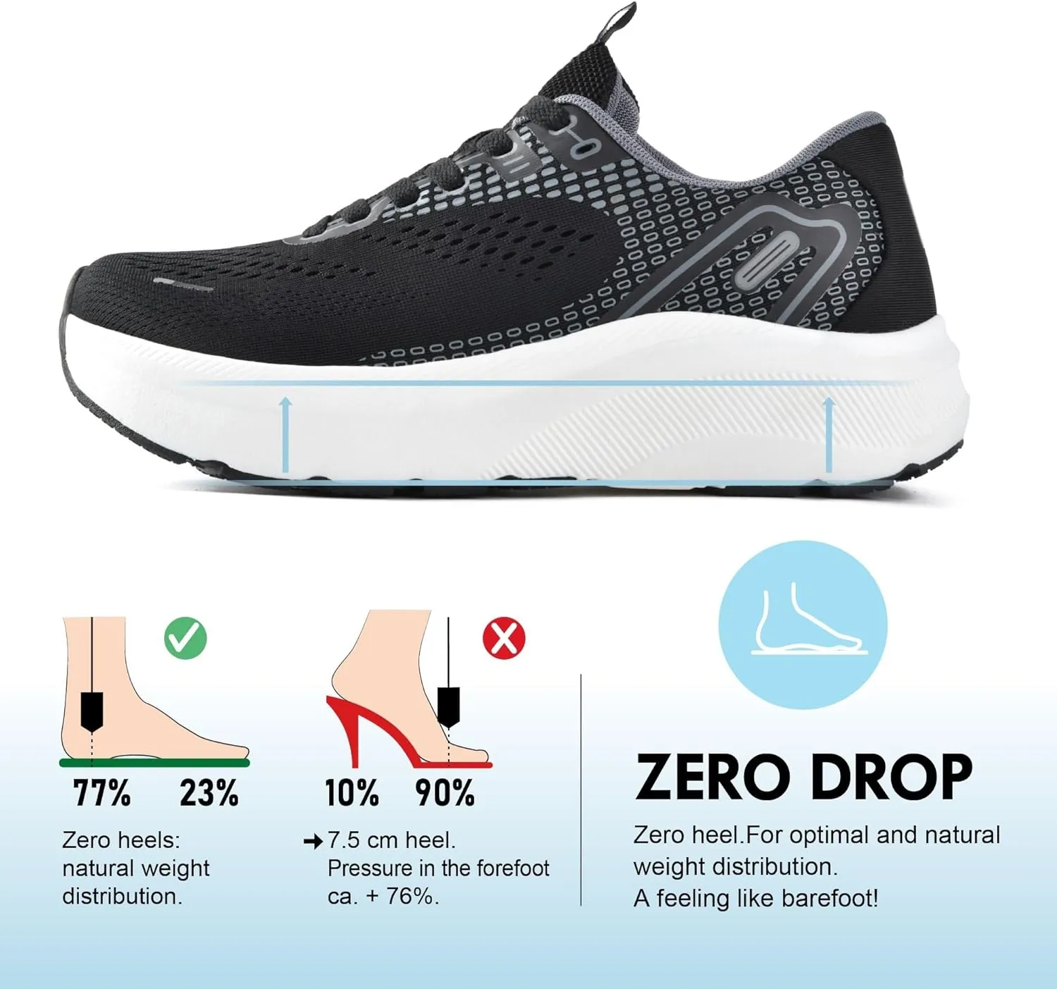 JACKSHIBO Wide Toe Box Shoes Women Arch Support Wide Sneakers for Running Walking Athletic Tennis Orthopedic Plantar Fasciitis Workout with Thick Cushion Zero Drop Sole Width Shoes