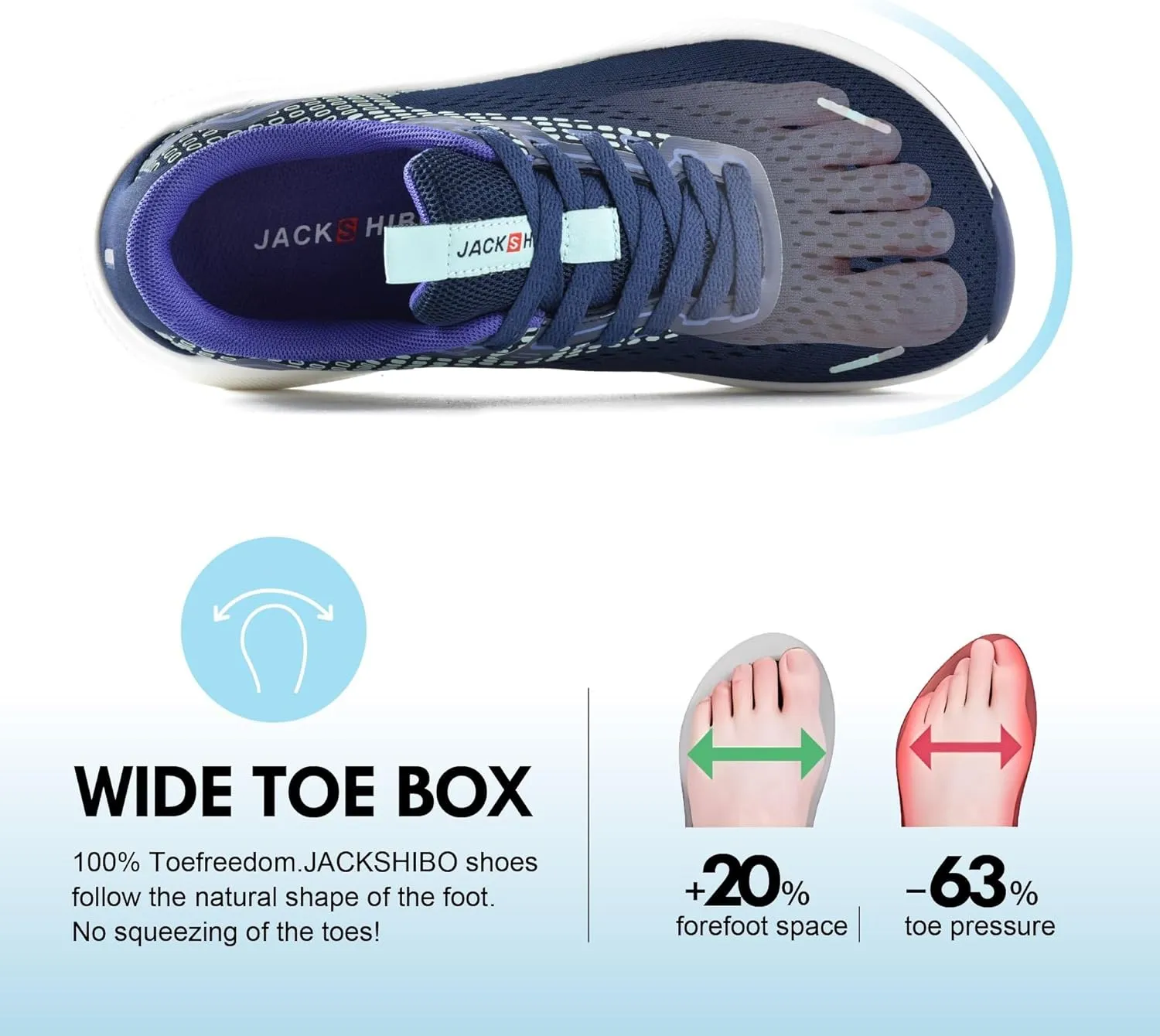 JACKSHIBO Wide Toe Box Shoes Women Arch Support Wide Sneakers for Running Walking Athletic Tennis Orthopedic Plantar Fasciitis Workout with Thick Cushion Zero Drop Sole Width Shoes