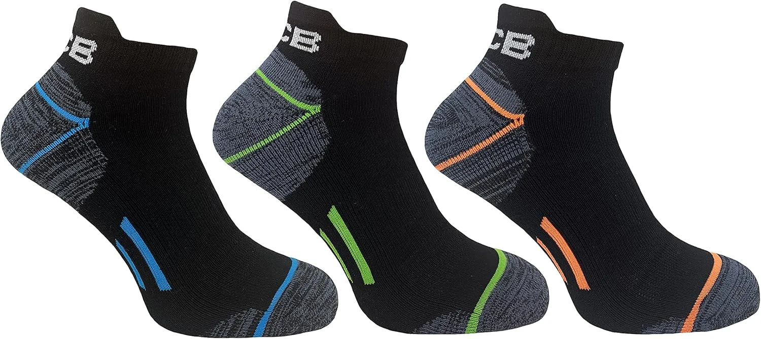 JCB Socks - Mens Trainer Ankle Socks - Active Socks - Trainer Liners - 3 Pack - Neon & Black - UK 6-8.5 EUR 39-46