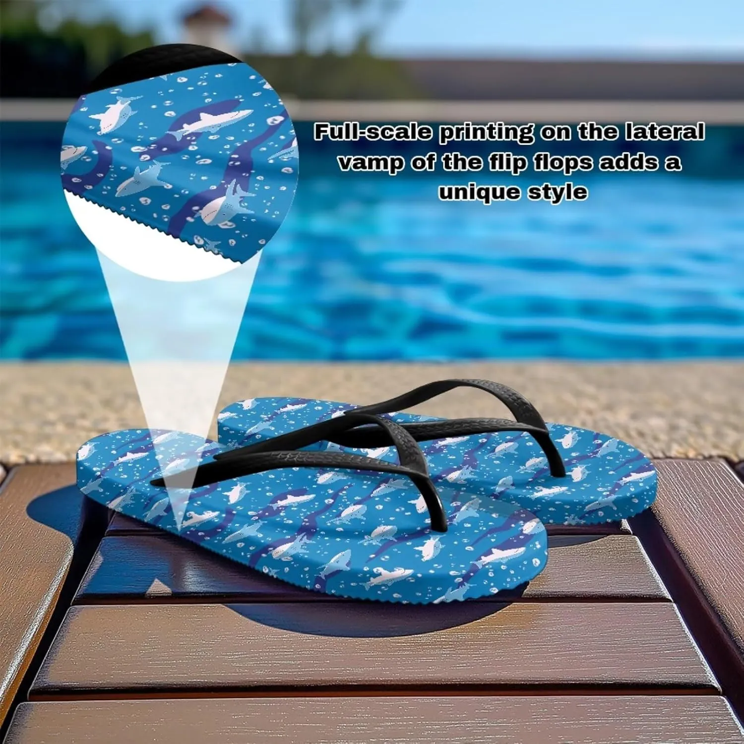 Jeiento Flip Flops for Women Slip On Sandal Sea Animal Flip-Flop Slides Quick Dry Beach Sandals with Non Slip Soles