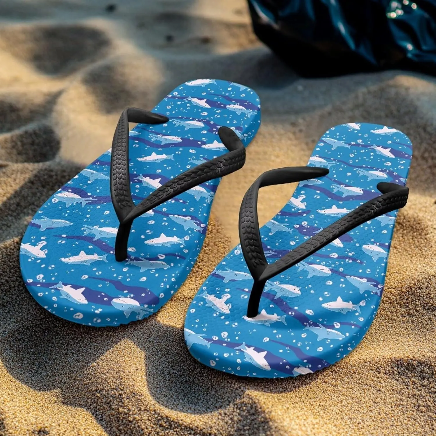Jeiento Flip Flops for Women Slip On Sandal Sea Animal Flip-Flop Slides Quick Dry Beach Sandals with Non Slip Soles