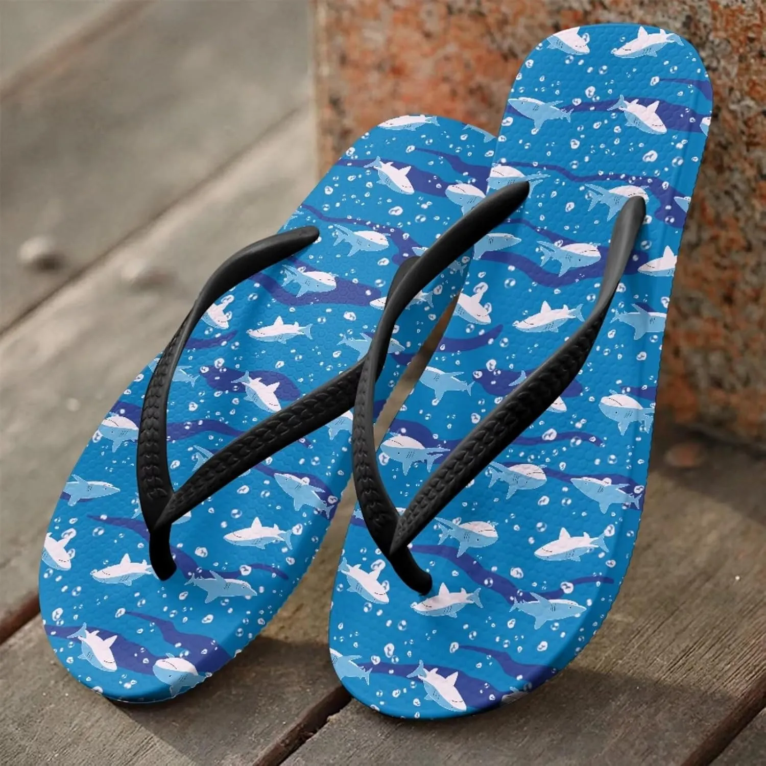Jeiento Flip Flops for Women Slip On Sandal Sea Animal Flip-Flop Slides Quick Dry Beach Sandals with Non Slip Soles