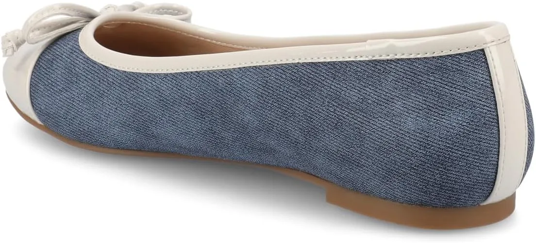 Journee Collection Womens Kaiah Ballet Dress Flats with Bow Cushioned Slip On Round Cap Toe Two Tone Mesh Shoe