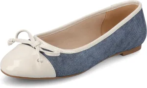 Journee Collection Womens Kaiah Ballet Dress Flats with Bow Cushioned Slip On Round Cap Toe Two Tone Mesh Shoe