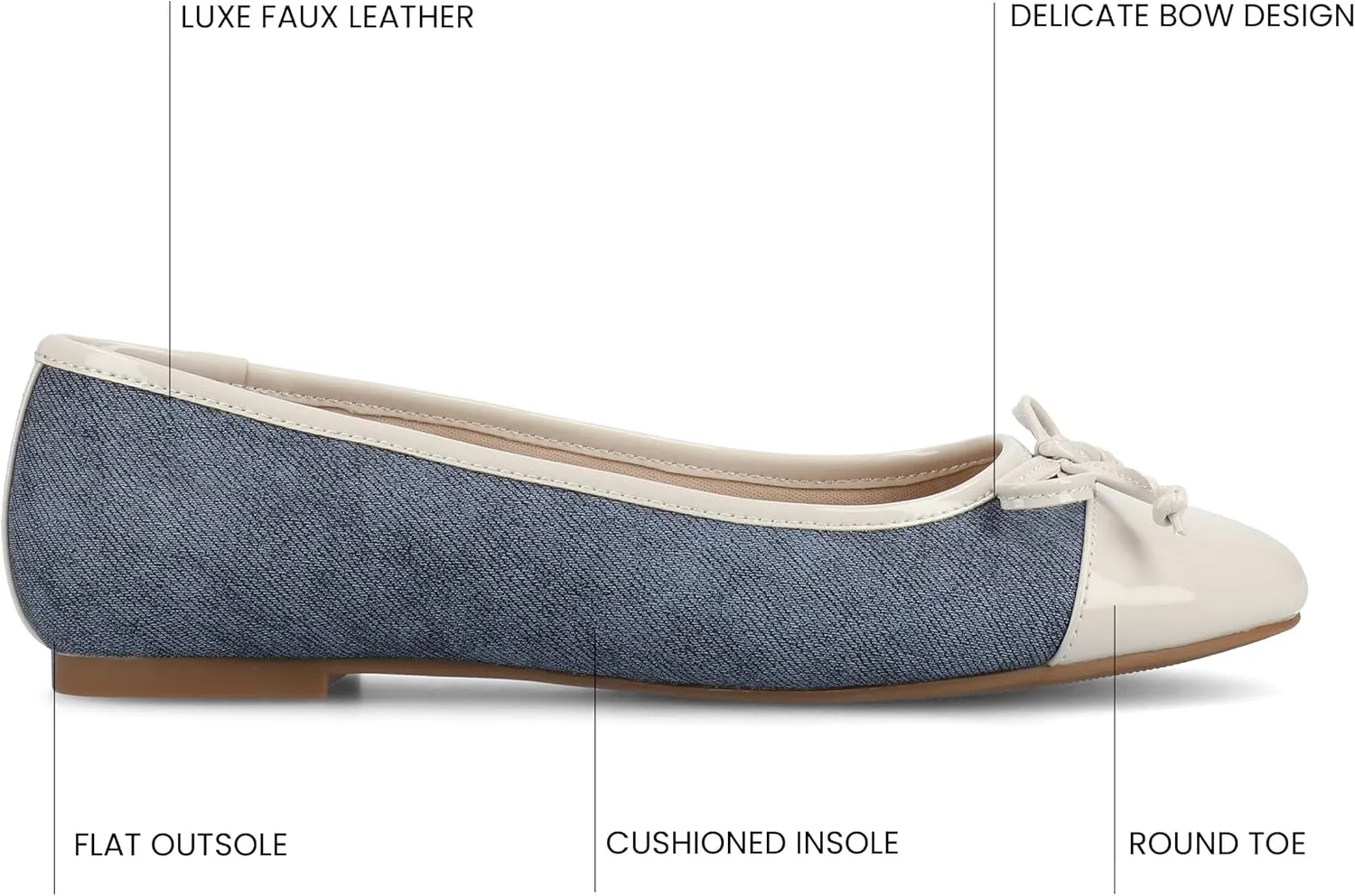 Journee Collection Womens Kaiah Ballet Dress Flats with Bow Cushioned Slip On Round Cap Toe Two Tone Mesh Shoe