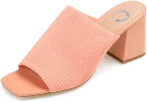 Journee Square Open Toe Chunky Block Heel Knit Slip-On Pump for Women - Lorenna Heeled Fashion Mule Coral, 9 Wide