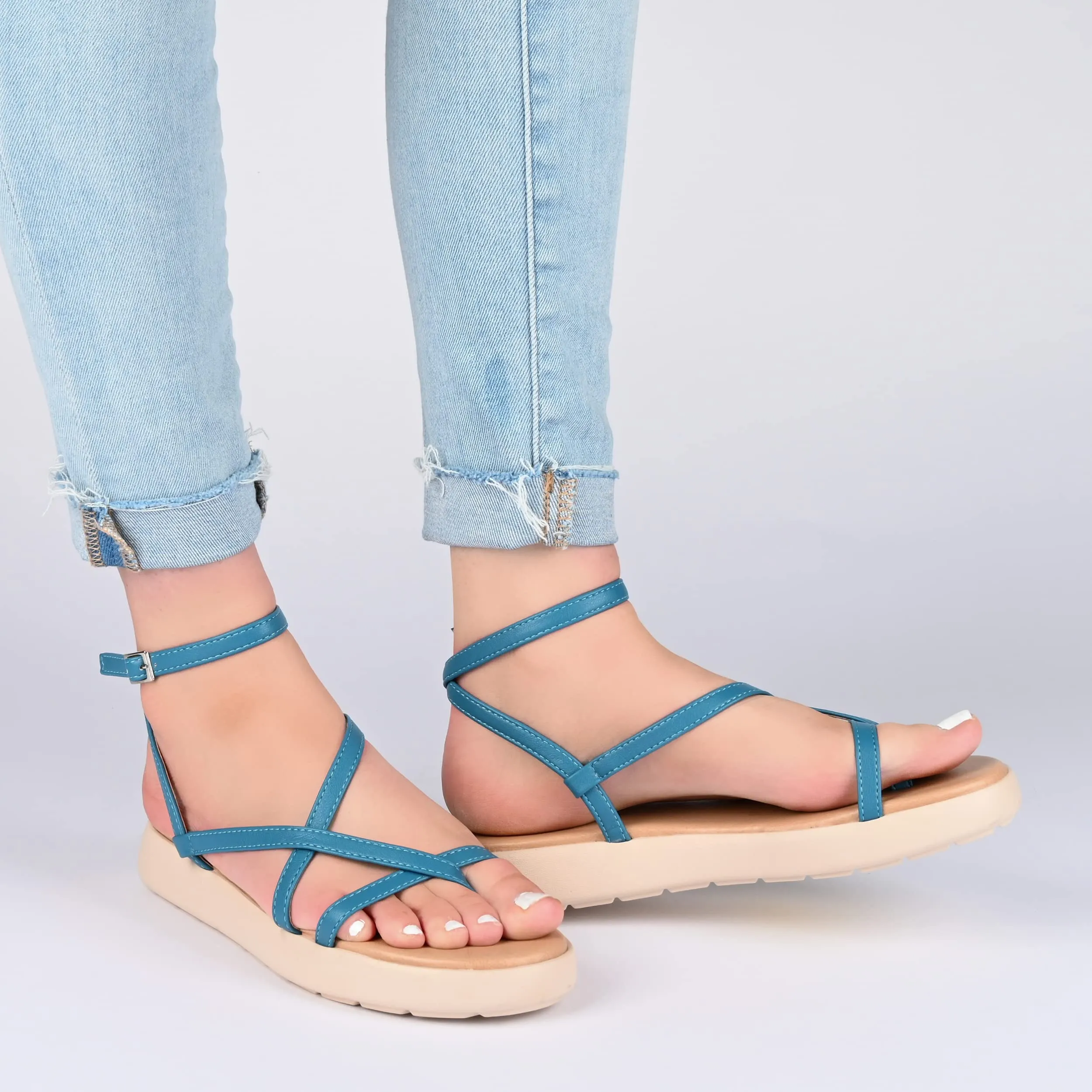 Journee Womens Jeselia Tru Comfort Foam Ankle Strap Flat Sandals