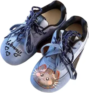 Kawaii Cute Retro Kitten Cat-Themed Trainer Sneakers for Women Soft Sole Casual Running Walking Flat Shoes Non-Slip