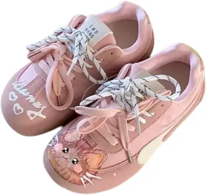 Kawaii Cute Retro Kitten Cat-Themed Trainer Sneakers for Women Soft Sole Casual Running Walking Flat Shoes Non-Slip