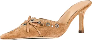 keleimusi Mid Heel Slip On Pumps Studded Bow Heeled Sandals for Women