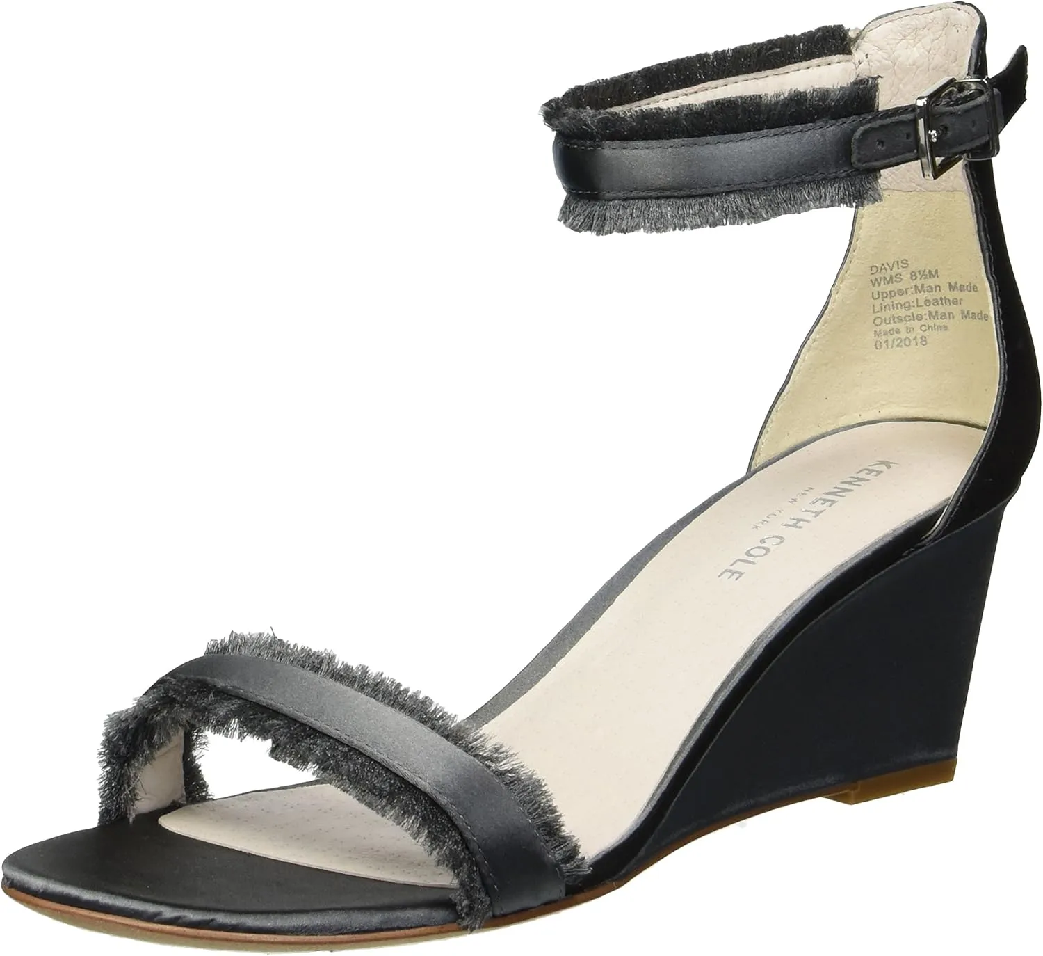 Kenneth Cole Women's Davis Wedge Sandal with Ankle Strap, Dark Grey, 6 M US