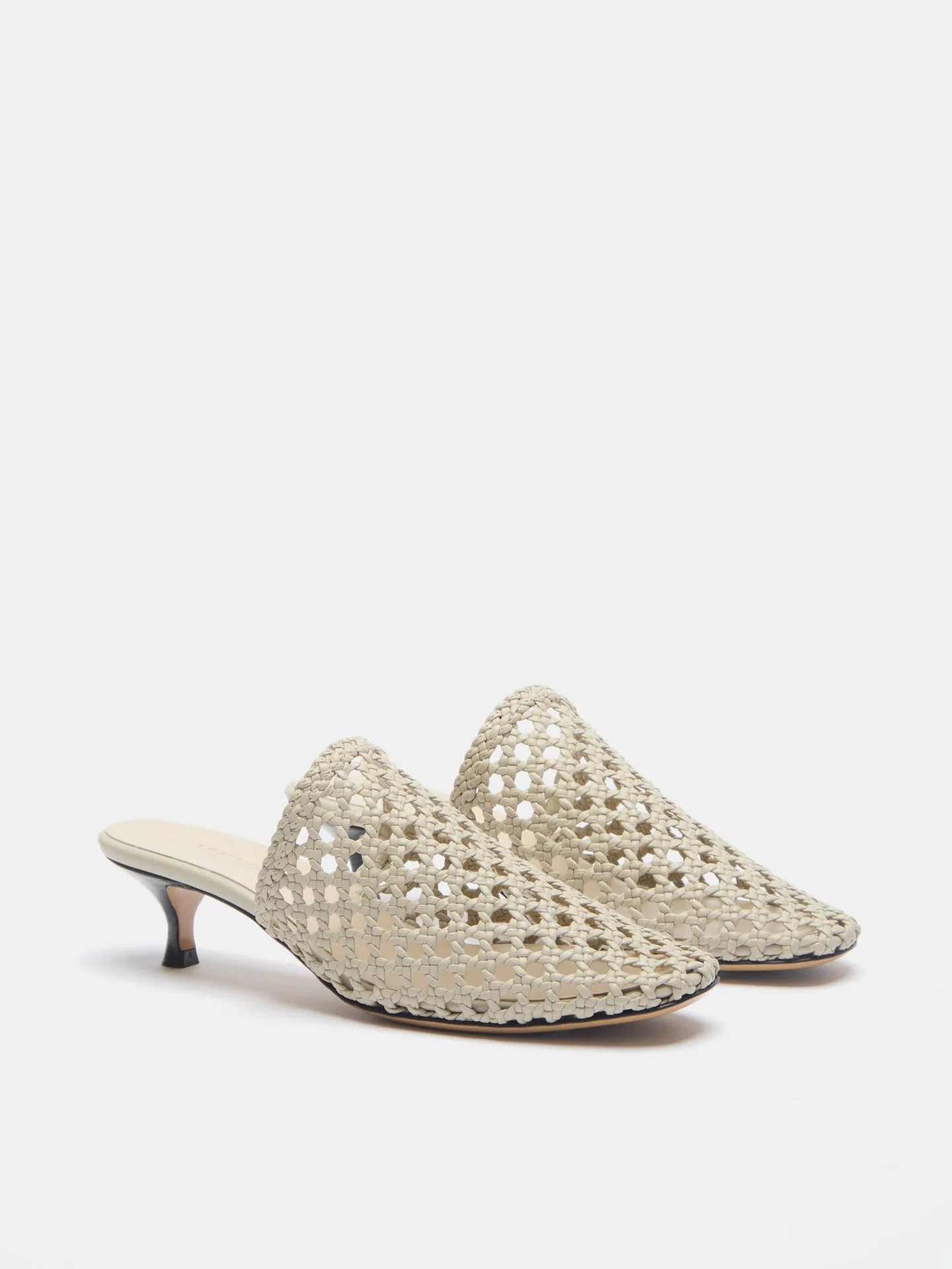 Kitten Mule / Ecru Woven Leather