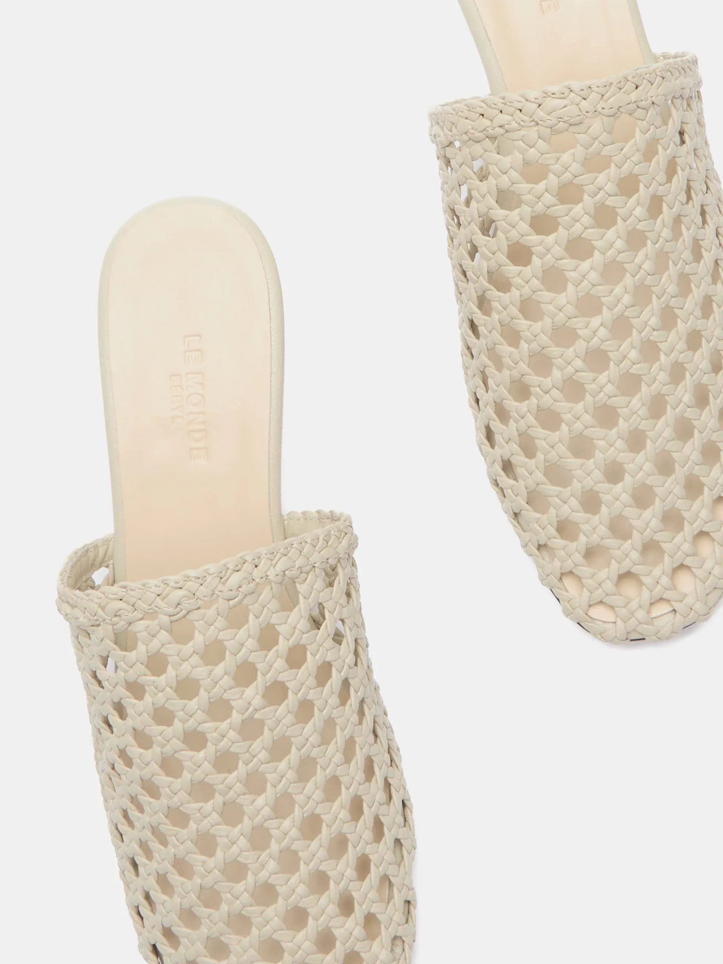 Kitten Mule / Ecru Woven Leather