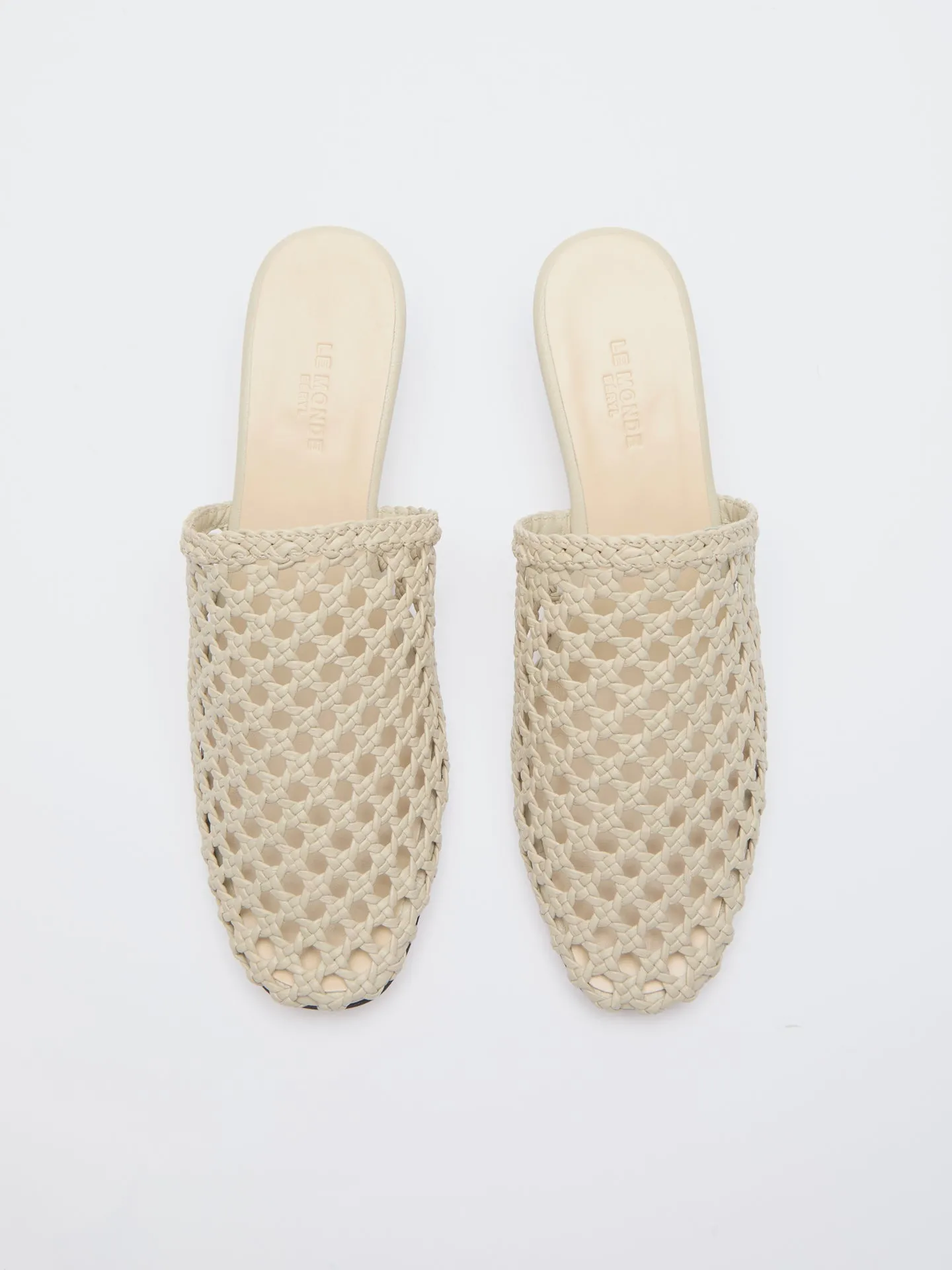 Kitten Mule / Ecru Woven Leather
