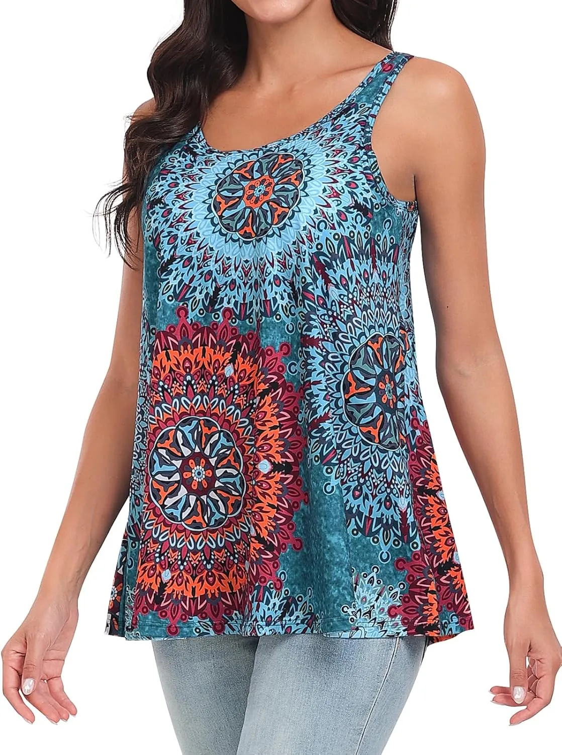 Kniffi Tank Tops for Women Built in Bra Tank Pleated Loose Fit Tank Top Casual Flowy S-XXXXL