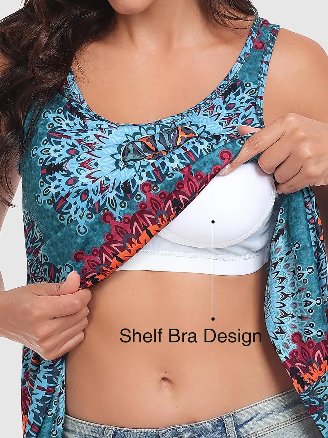 Kniffi Tank Tops for Women Built in Bra Tank Pleated Loose Fit Tank Top Casual Flowy S-XXXXL