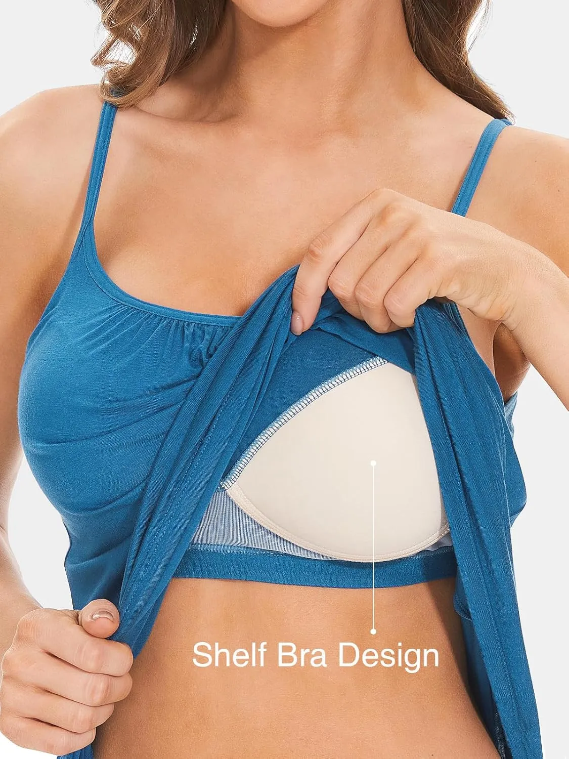 Kniffi Womens Camisole Tank Top Built in Bra Cami Pleated Loose Fit Camisole Adjustable Strap S-XXXXL