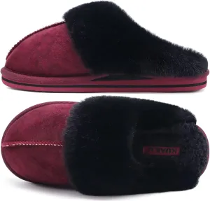 KuaiLu Womens Fluff Dual Memory Foam Slippers Ladies Cozy Arch Support Warm Scuff Slippers Slip on Comfy Winter House Shoes with Non-Slip Indoor Outdoor Hard Sole