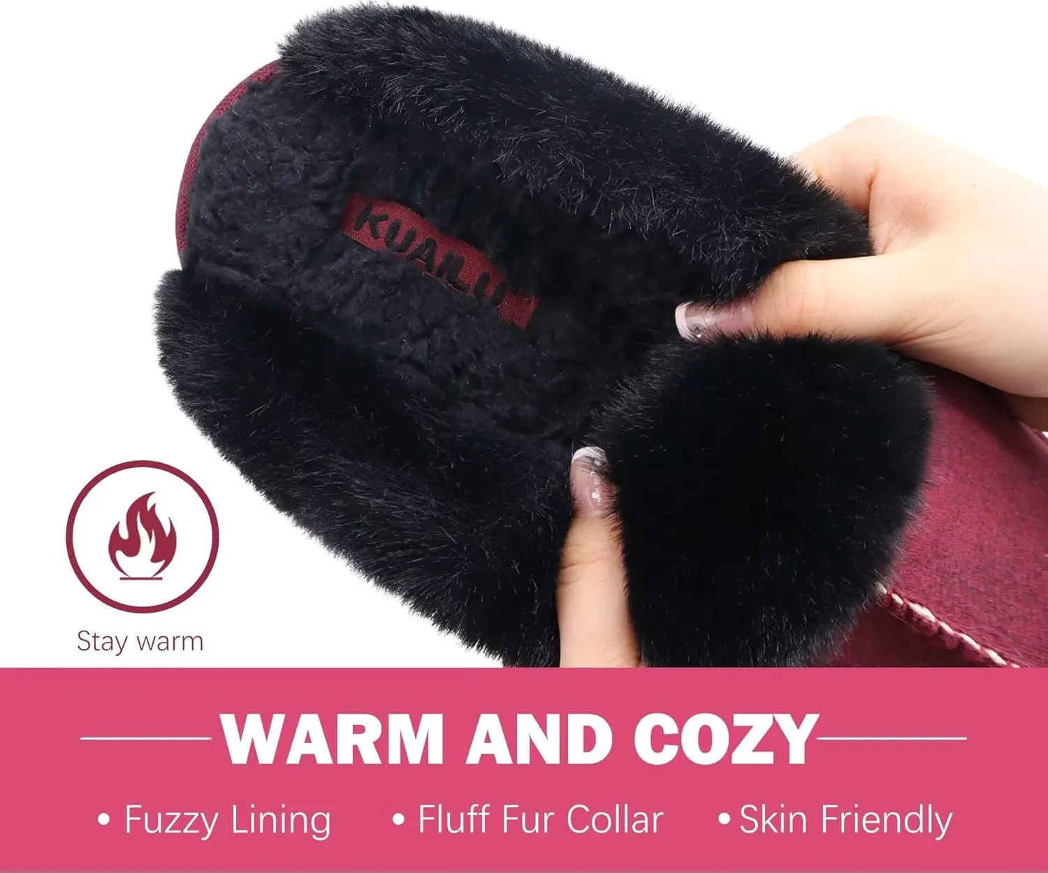 KuaiLu Womens Fluff Dual Memory Foam Slippers Ladies Cozy Arch Support Warm Scuff Slippers Slip on Comfy Winter House Shoes with Non-Slip Indoor Outdoor Hard Sole