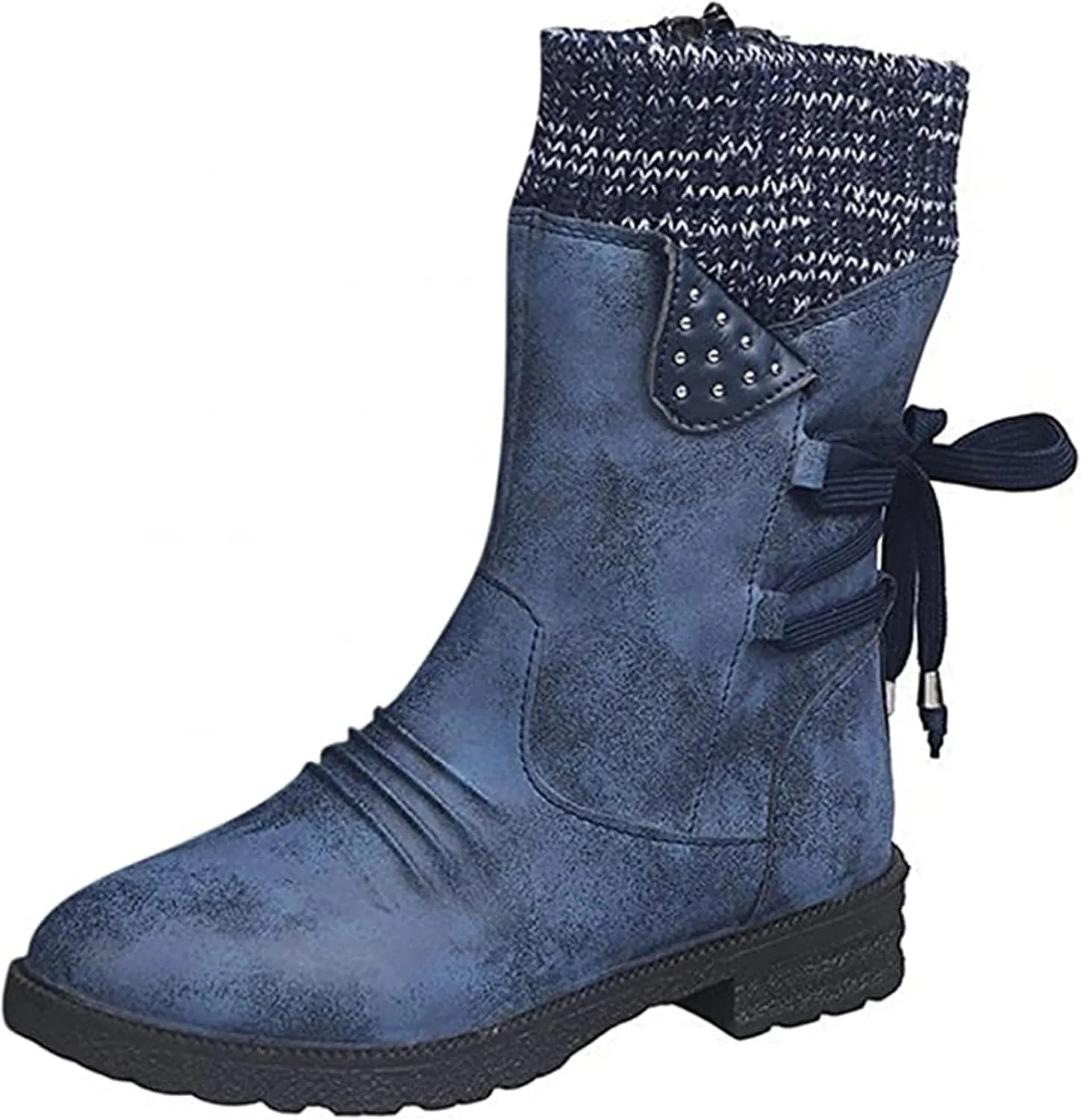 Ladmiple Ankle Boots Women Comfort Mid Calf Riding Winter Boots Side Zipper Low Heel Motorcycle Combat Military Biker Western Booties