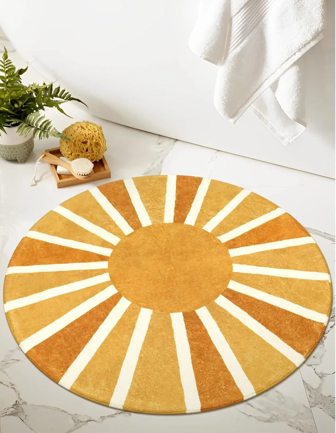 Lahome Boho Round Rug - 3Ft Washable Round Area Rug Non-Slip Small Round Bathroom Rug Throw Soft Kids Nursery Room Rugs Rainbow Sun Print Distressed Round Carpet for Bedroom Entryway Sofa Living Room