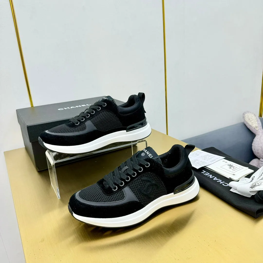 LEISURE SNEAKER CHANEL VELVET MIX BREATHABLE BLACK Customer satisfaction Summer clearance MESH