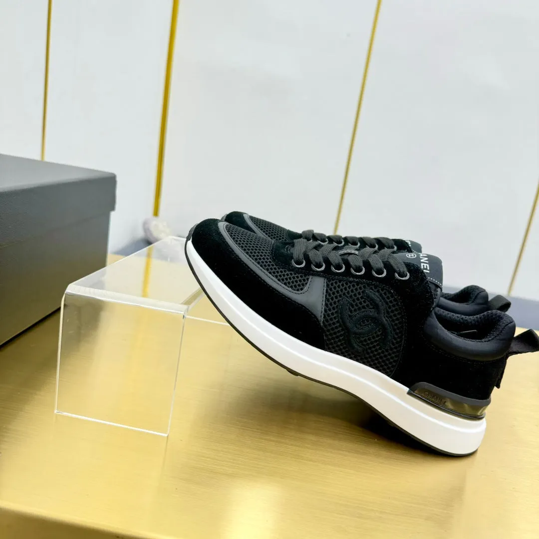 LEISURE SNEAKER CHANEL VELVET MIX BREATHABLE BLACK Customer satisfaction Summer clearance MESH