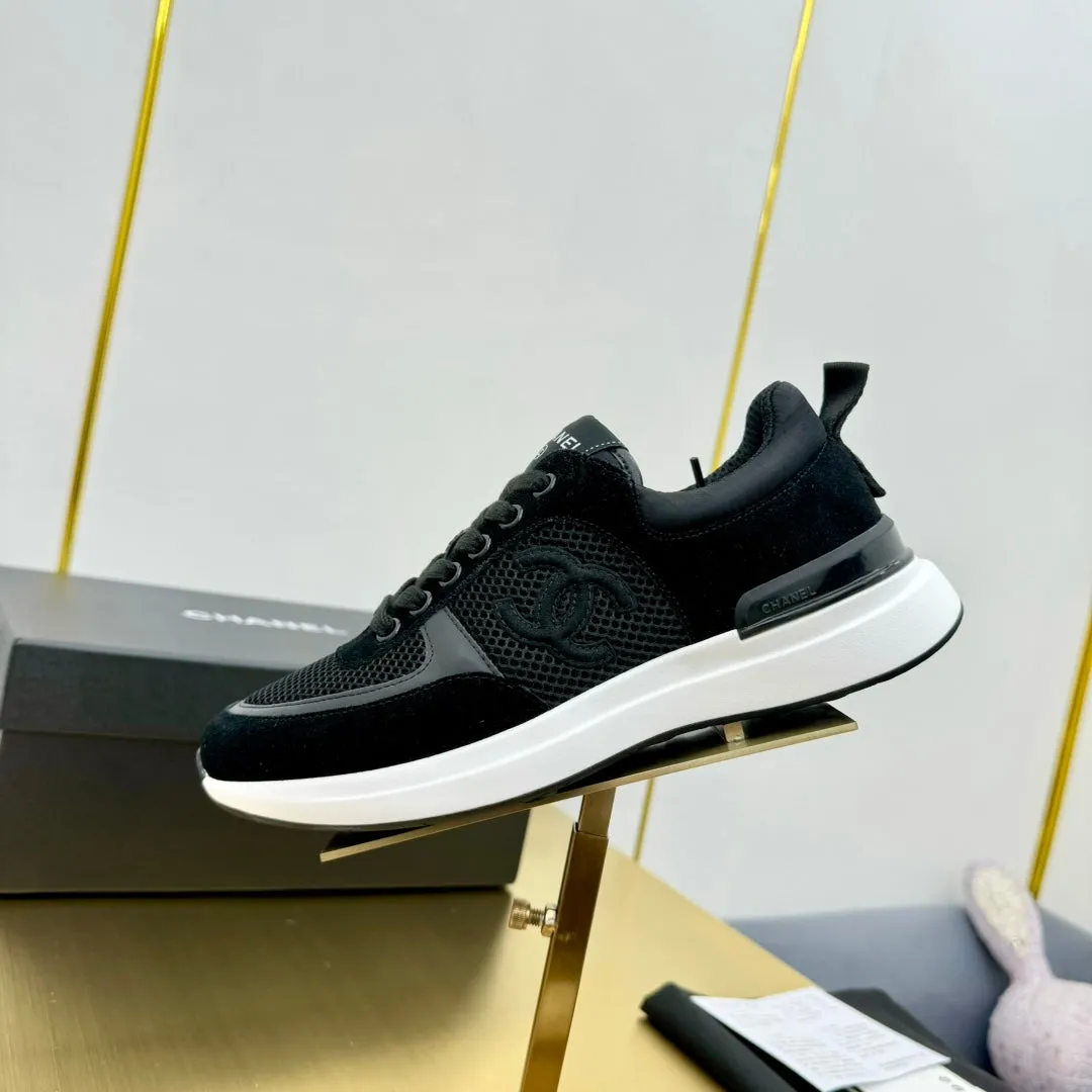 LEISURE SNEAKER CHANEL VELVET MIX BREATHABLE BLACK Customer satisfaction Summer clearance MESH