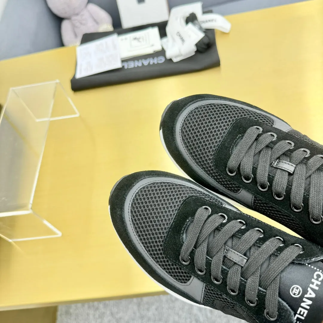 LEISURE SNEAKER CHANEL VELVET MIX BREATHABLE BLACK Customer satisfaction Summer clearance MESH