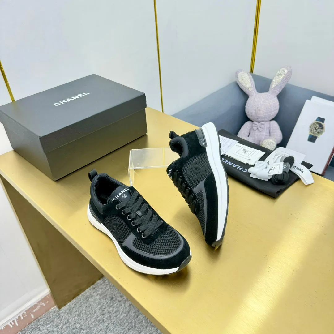 LEISURE SNEAKER CHANEL VELVET MIX BREATHABLE BLACK Customer satisfaction Summer clearance MESH