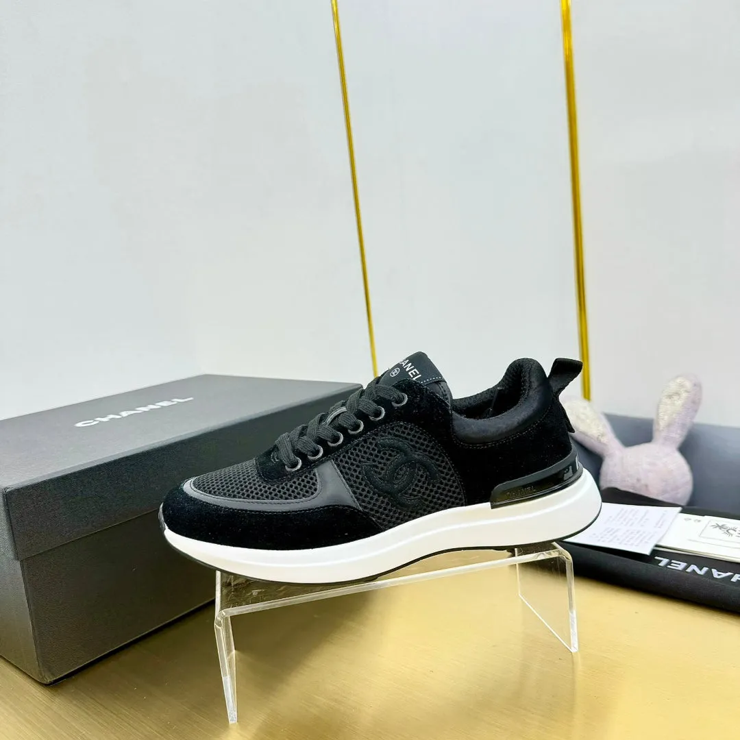 LEISURE SNEAKER CHANEL VELVET MIX BREATHABLE BLACK Customer satisfaction Summer clearance MESH