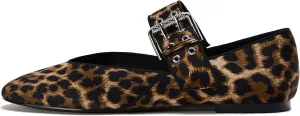 Leopard Print Ballet Flats Womens Round Toe Buckle Strap Mary Jane Flat Comfortable Casual Fall Ballerina Shoes