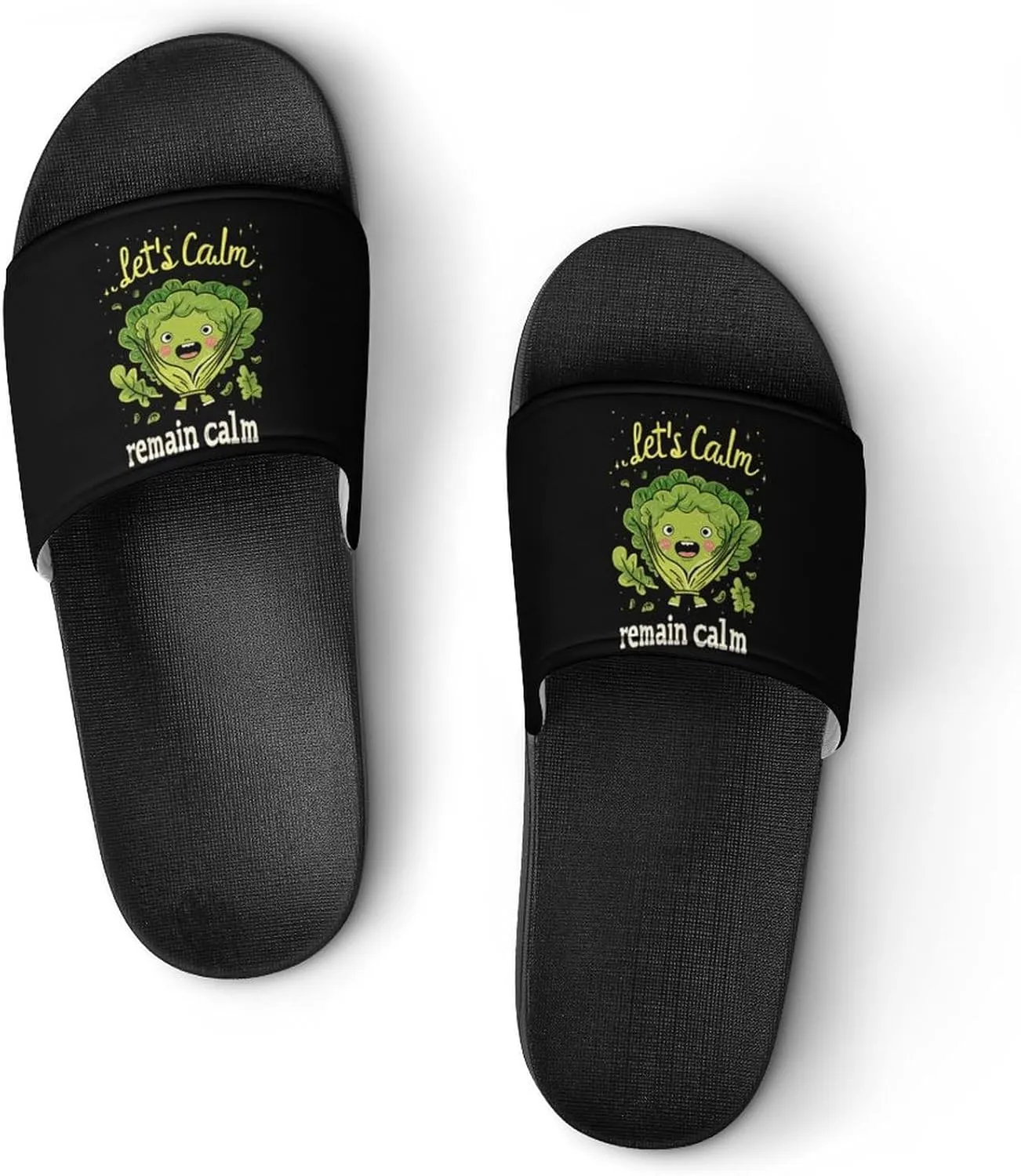 Lettuce Remain Calm Cute Vegetable Men's Slide Sandal Non Slip Shower Shoes Bathroom Slippers for Pool Beach