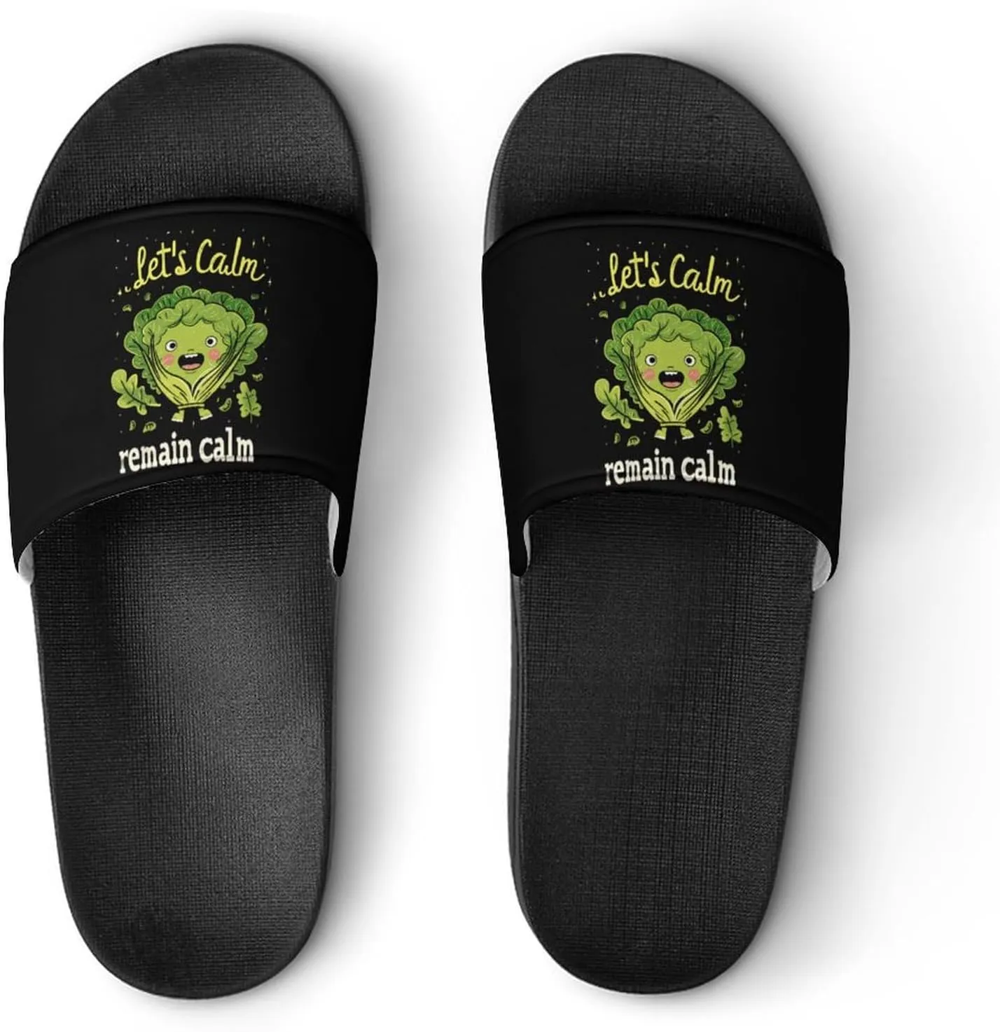 Lettuce Remain Calm Cute Vegetable Men's Slide Sandal Non Slip Shower Shoes Bathroom Slippers for Pool Beach