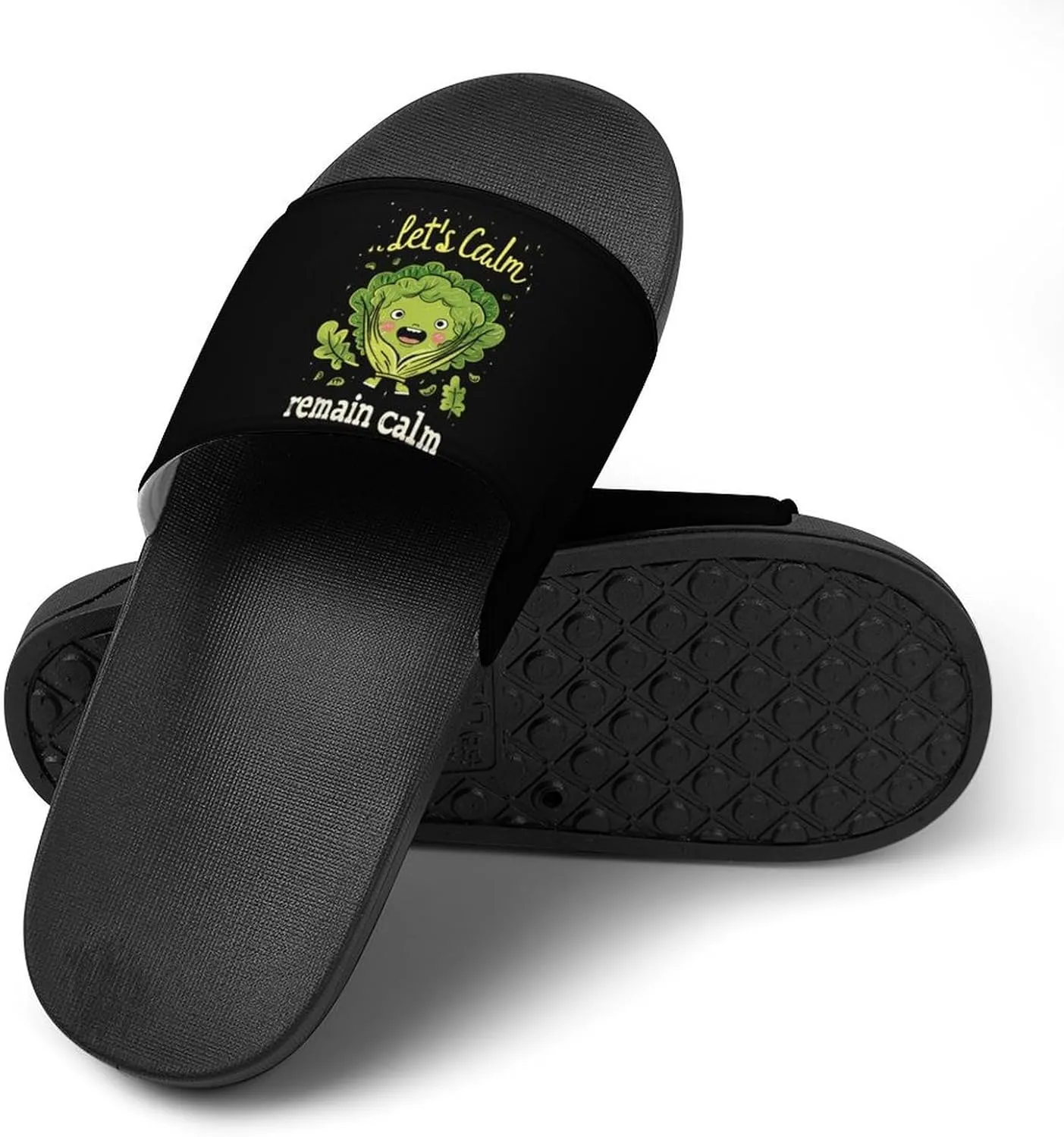 Lettuce Remain Calm Cute Vegetable Men's Slide Sandal Non Slip Shower Shoes Bathroom Slippers for Pool Beach